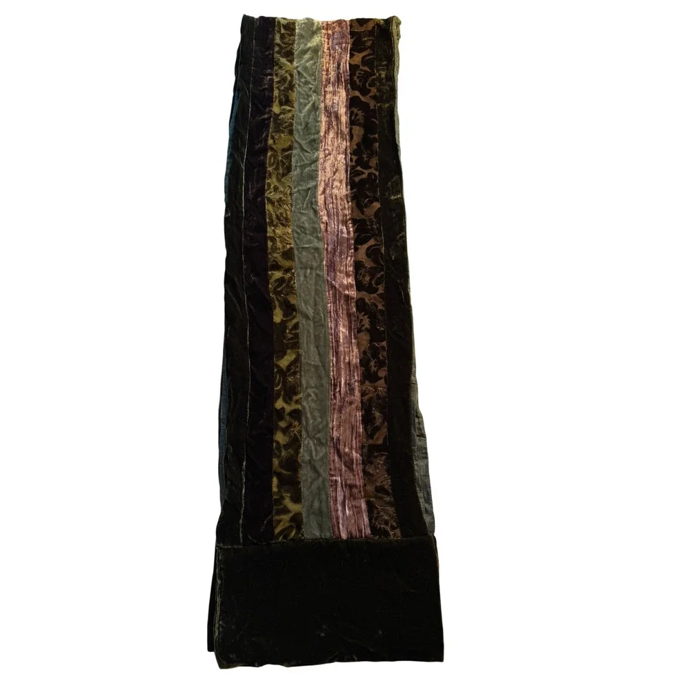 Patchwork Burnout Velvet Scarf Green Brown Floral Whimsigoth Boho Wrap 10 x 70